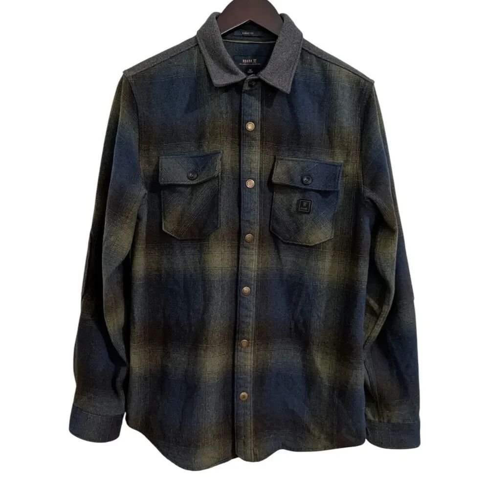 Roark Nordsman Wool Blend Flannel Shacket - Men's M - Military Green Plaid
